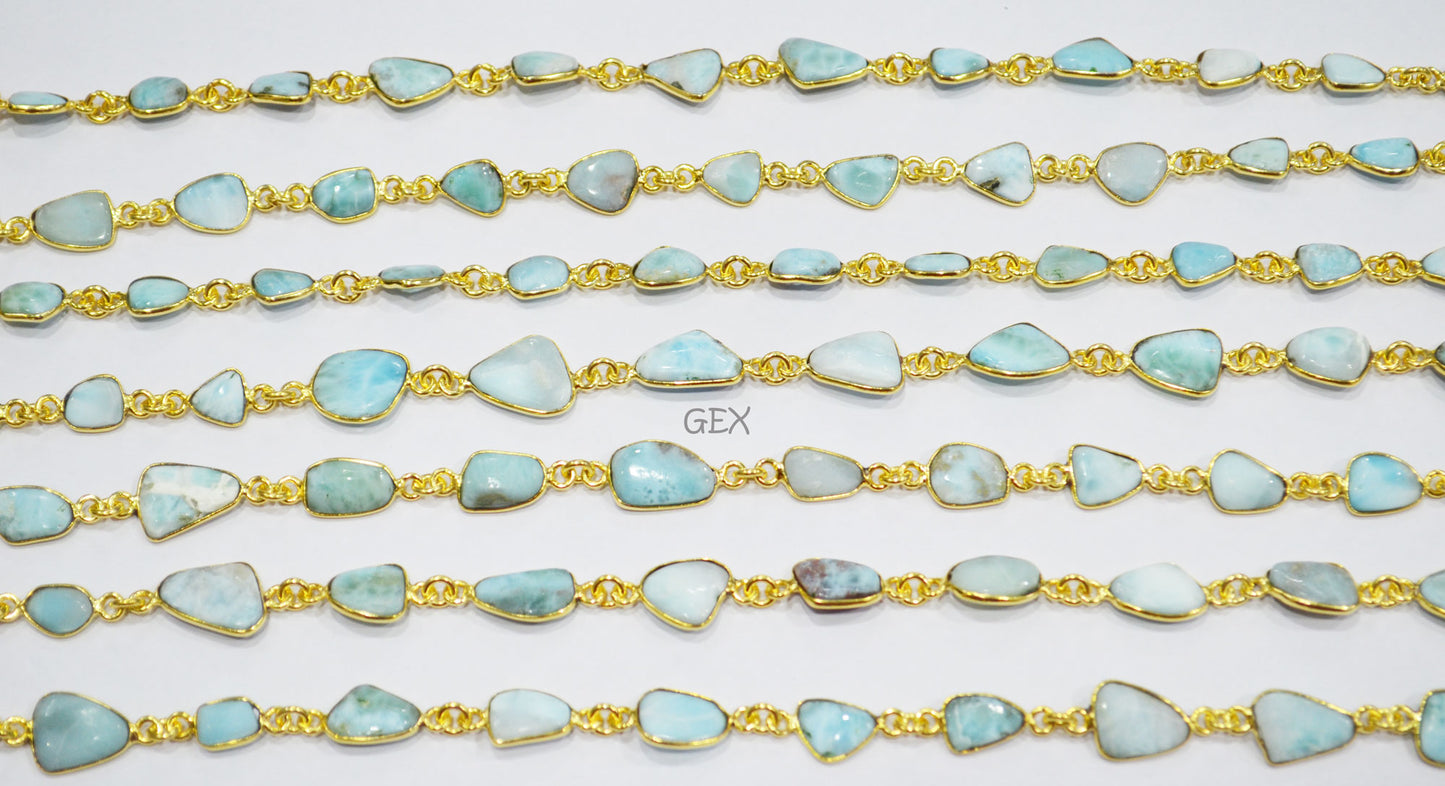 Natural Larimar Free Form Shape Smooth Connector Chain , 6 - 13 mm , RB-7197