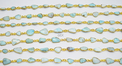 Natural Larimar Free Form Shape Smooth Connector Chain , 6 - 13 mm , RB-7197