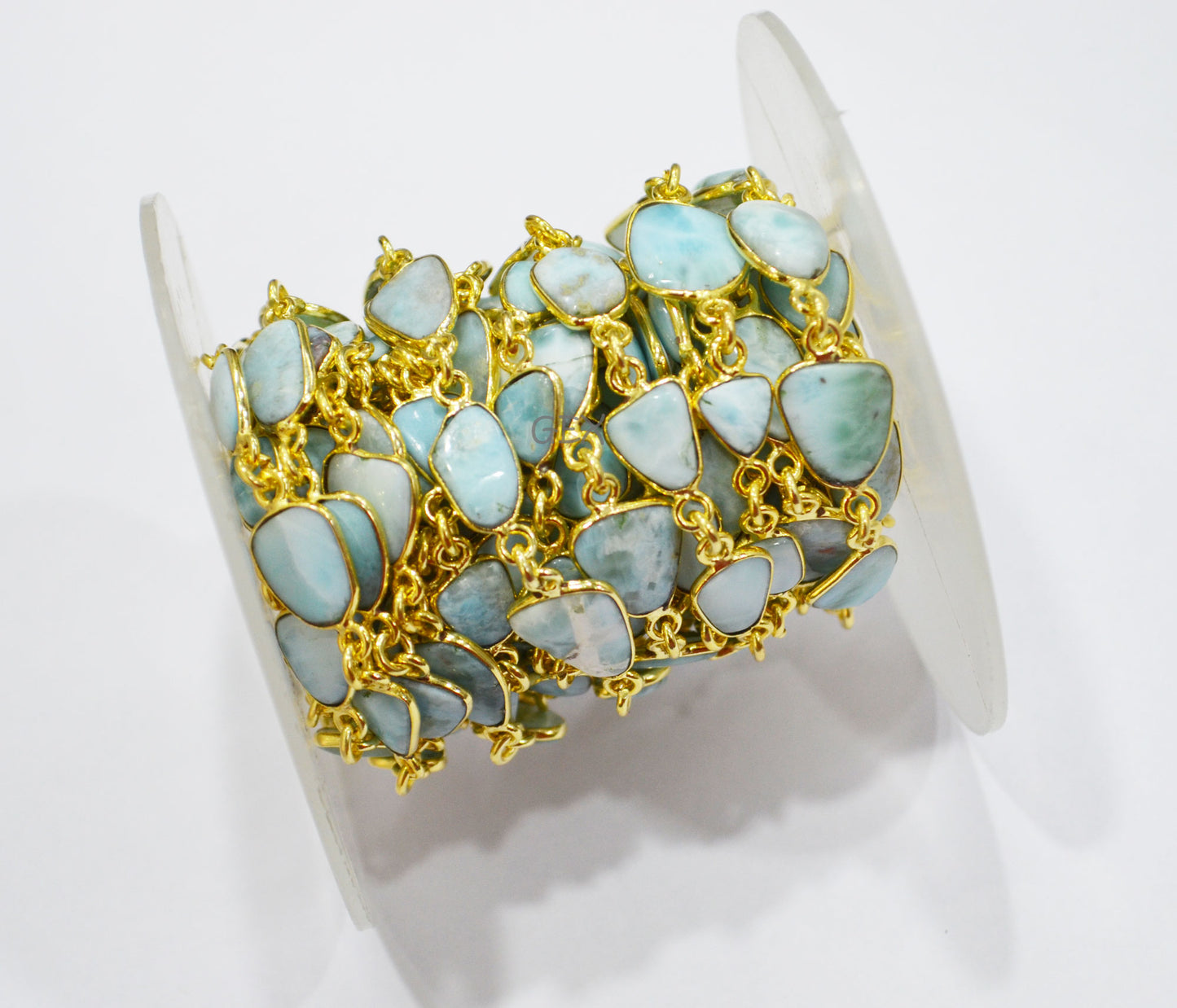 Natural Larimar Free Form Shape Smooth Connector Chain , 6 - 13 mm , RB-7197