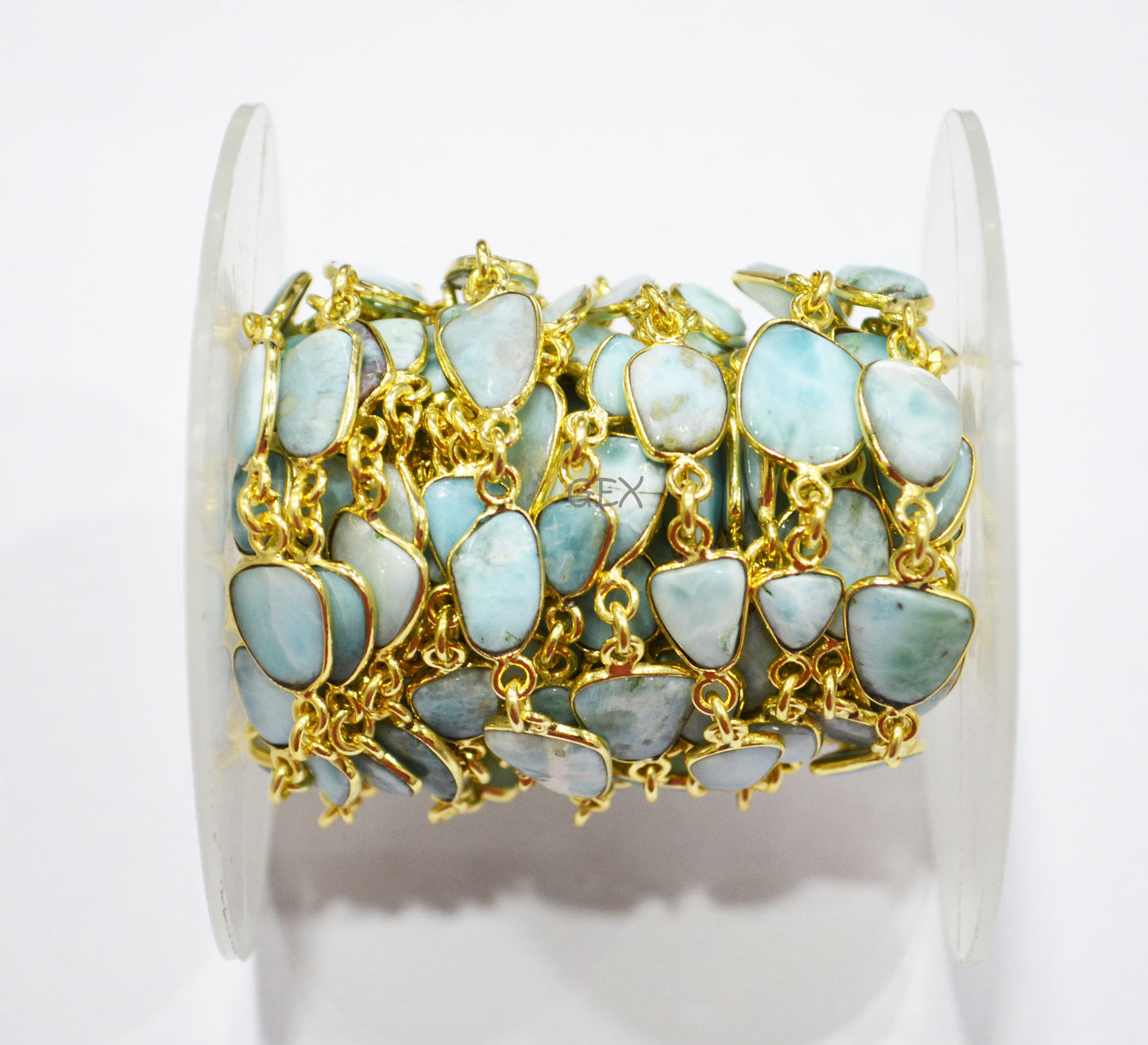 Natural Larimar Free Form Shape Smooth Connector Chain , 6 - 13 mm , RB-7197