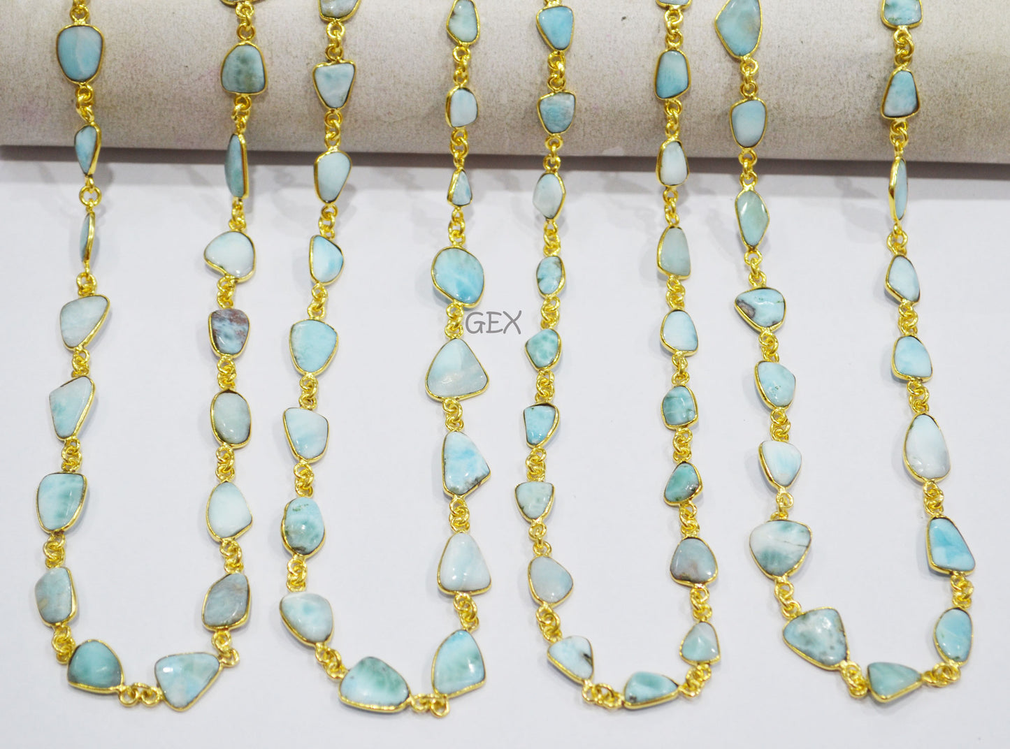 Natural Larimar Free Form Shape Smooth Connector Chain , 6 - 13 mm , RB-7197