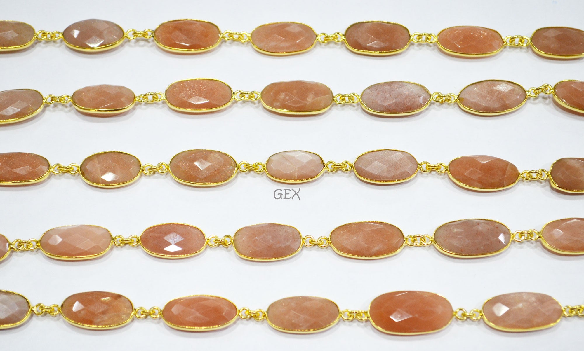 Peach Moonstone Faceted Oval Shape Connector Chain , 10x17 - 12x23 mm , RB-7200