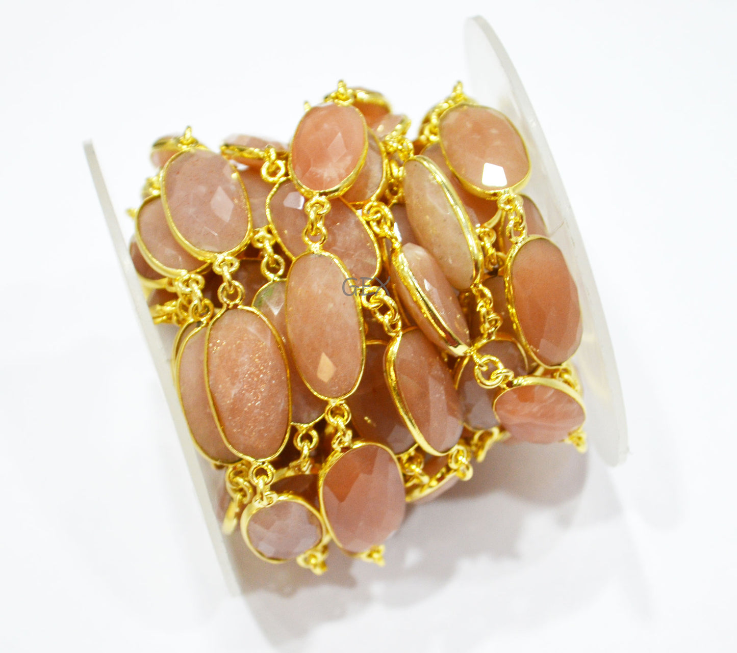 Peach Moonstone Faceted Oval Shape Connector Chain , 10x17 - 12x23 mm , RB-7200