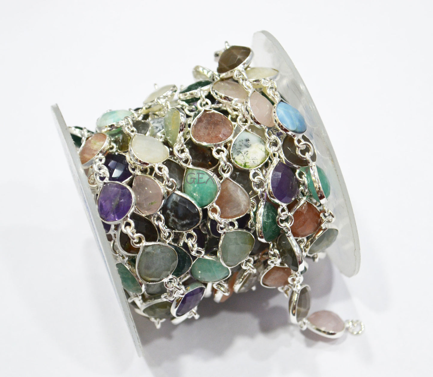 Multi Semi Precious Gemstone Faceted Heart Shape Connector Chain , 10 - 11 mm , RB-7207