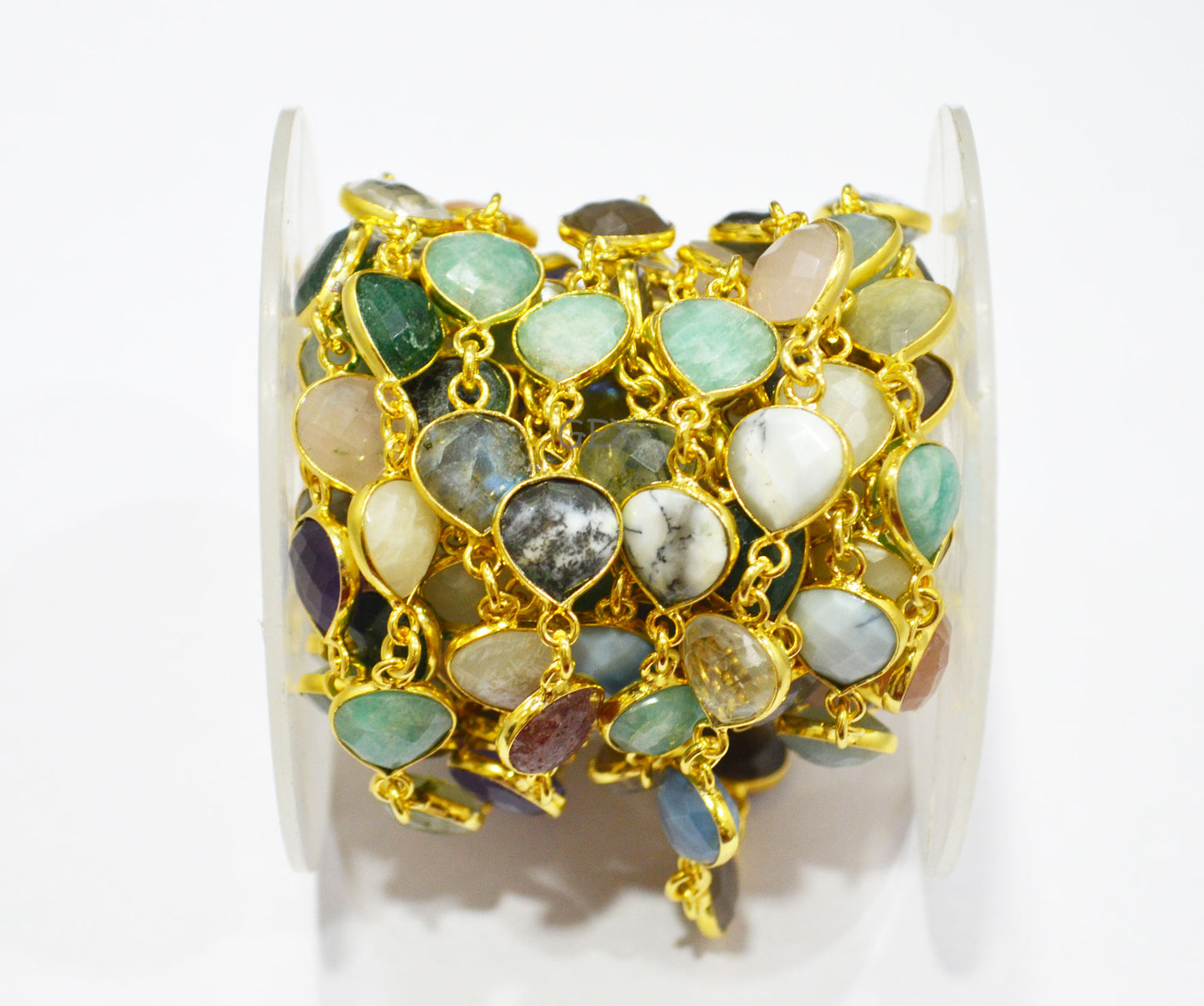 Multi Semi Precious Gemstone Faceted Heart Shape Connector Chain , 10 - 11 mm , RB-7207