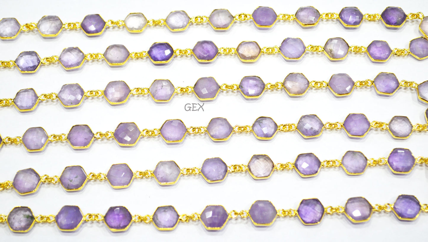 Ametrine Faceted Hexagon Shape Connector Chain , 10 - 11 mm , RB-7208