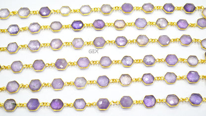 Ametrine Faceted Hexagon Shape Connector Chain , 10 - 11 mm , RB-7208
