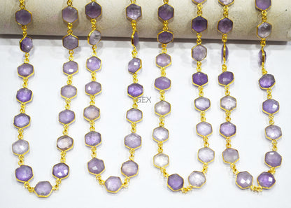 Ametrine Faceted Hexagon Shape Connector Chain , 10 - 11 mm , RB-7208