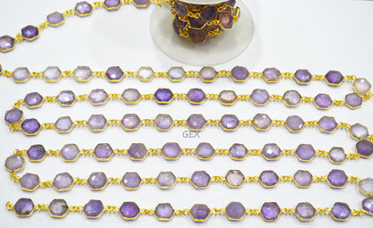 Ametrine Faceted Hexagon Shape Connector Chain , 10 - 11 mm , RB-7208