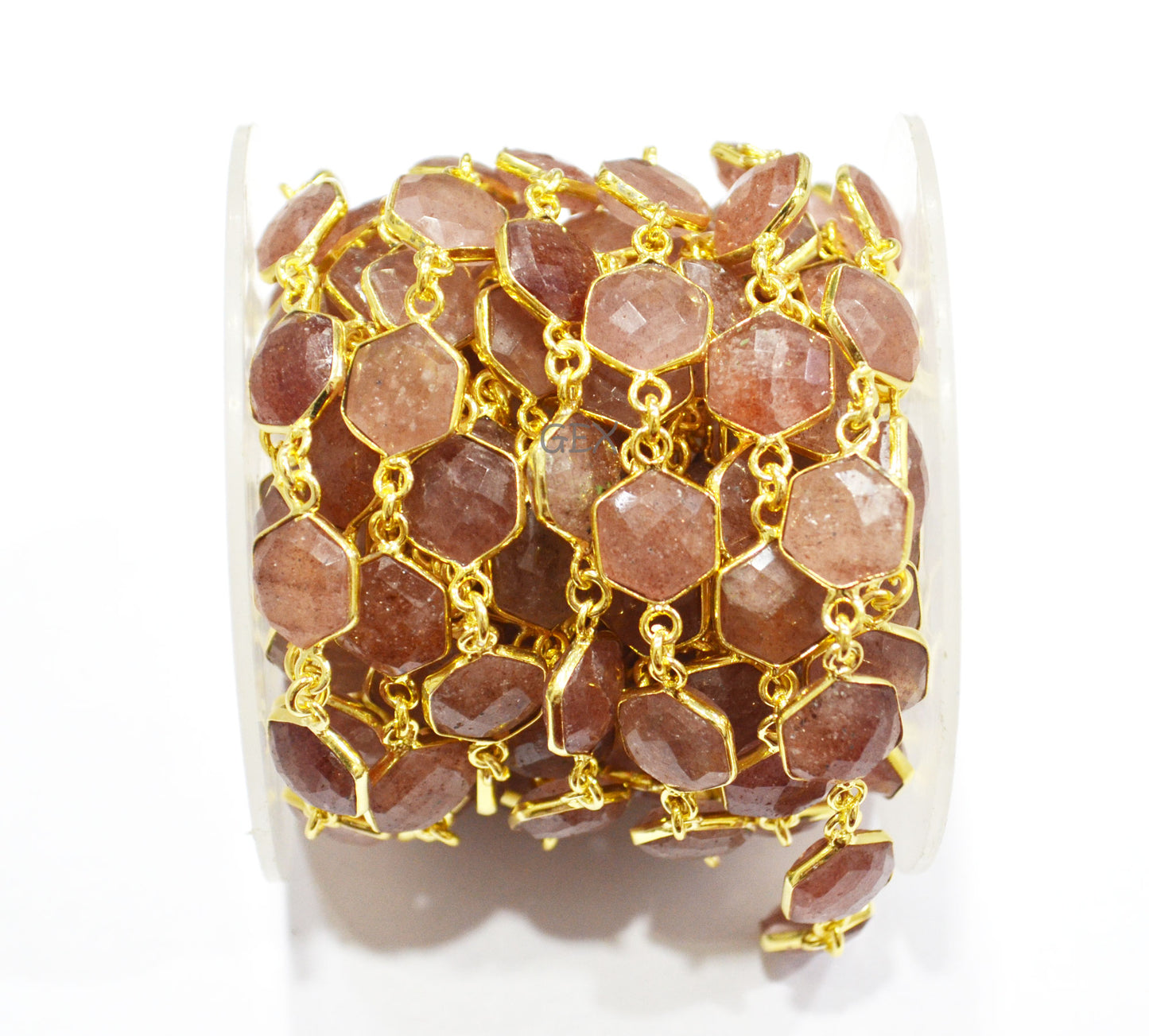 Red Strawberry Quartz Faceted Hexagon Shape Connector Chain , 10 - 11 mm , RB-7209