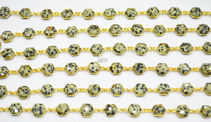 Dalmatian Faceted Hexagon Shape Connector Chain , 10 - 11 mm , RB-7210