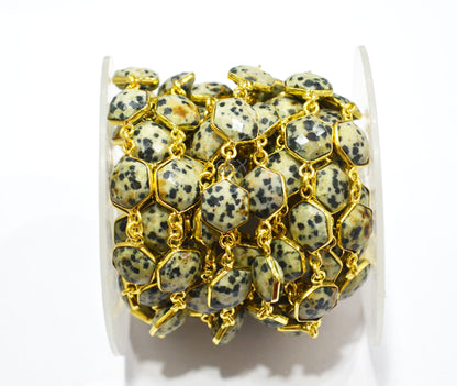 Dalmatian Faceted Hexagon Shape Connector Chain , 10 - 11 mm , RB-7210