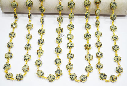 Dalmatian Faceted Hexagon Shape Connector Chain , 10 - 11 mm , RB-7210