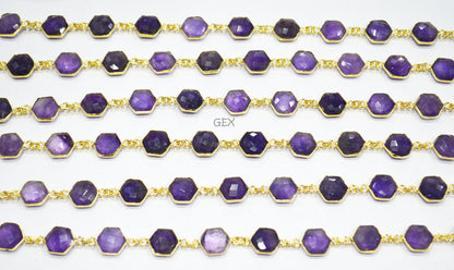 Amethyst Faceted Hexagon Shape Connector Chain , 10 - 11 mm , RB-7211
