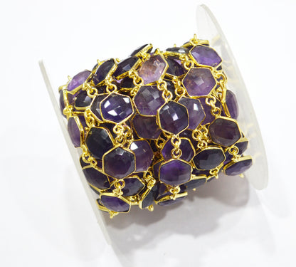 Amethyst Faceted Hexagon Shape Connector Chain , 10 - 11 mm , RB-7211