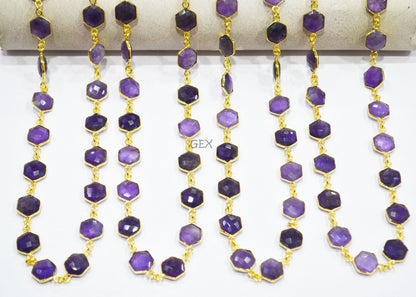 Amethyst Faceted Hexagon Shape Connector Chain , 10 - 11 mm , RB-7211