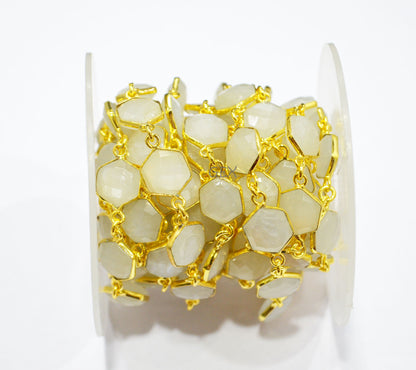 Ceylon Moonstone Faceted Hexagon Shape Connector Chain , 10 - 11 mm , RB-7212