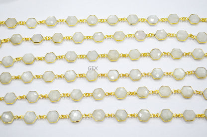 Ceylon Moonstone Faceted Hexagon Shape Connector Chain , 10 - 11 mm , RB-7212