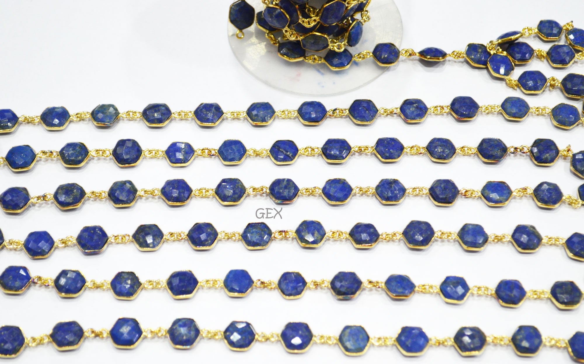 Lapis Lazuli Faceted Hexagon Shape Connector Chain , 10 - 11 mm , RB-7213