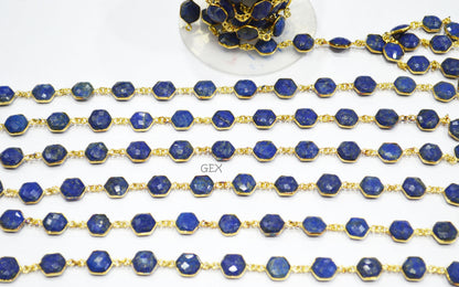 Lapis Lazuli Faceted Hexagon Shape Connector Chain , 10 - 11 mm , RB-7213