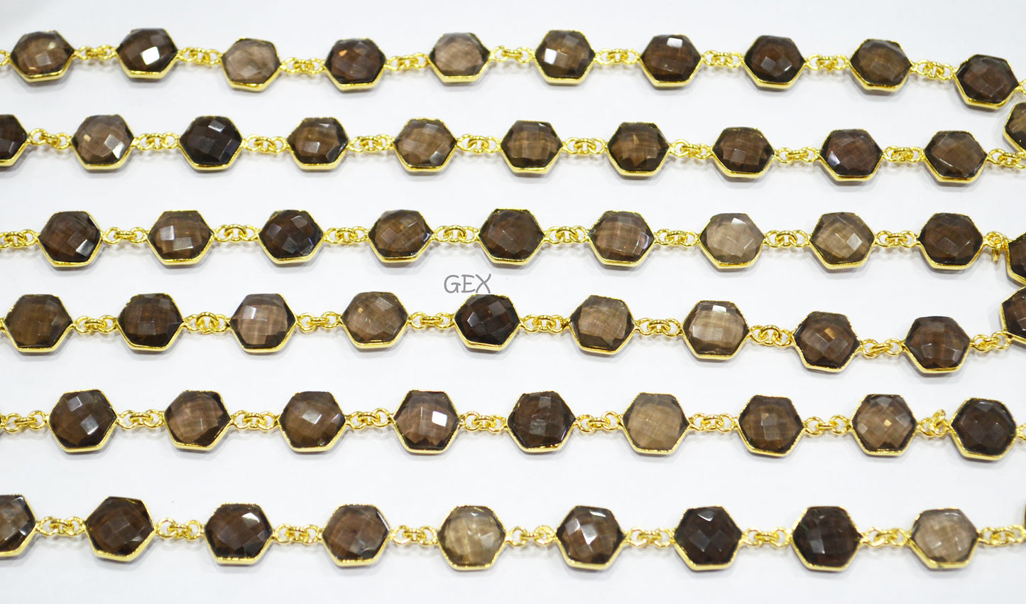 Smoky Faceted Hexagon Shape Connector Chain , 10 - 11 mm , RB-7214