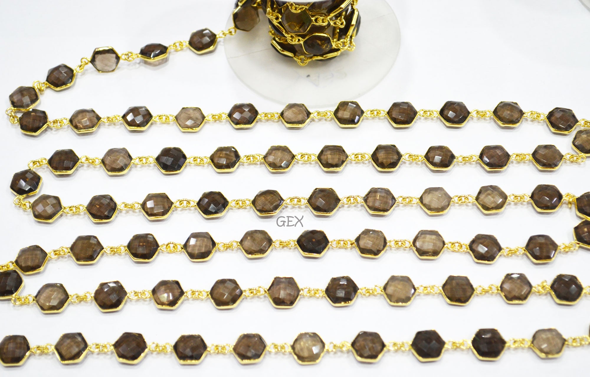 Smoky Faceted Hexagon Shape Connector Chain , 10 - 11 mm , RB-7214