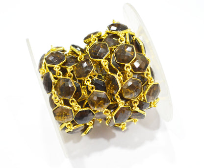 Smoky Faceted Hexagon Shape Connector Chain , 10 - 11 mm , RB-7214
