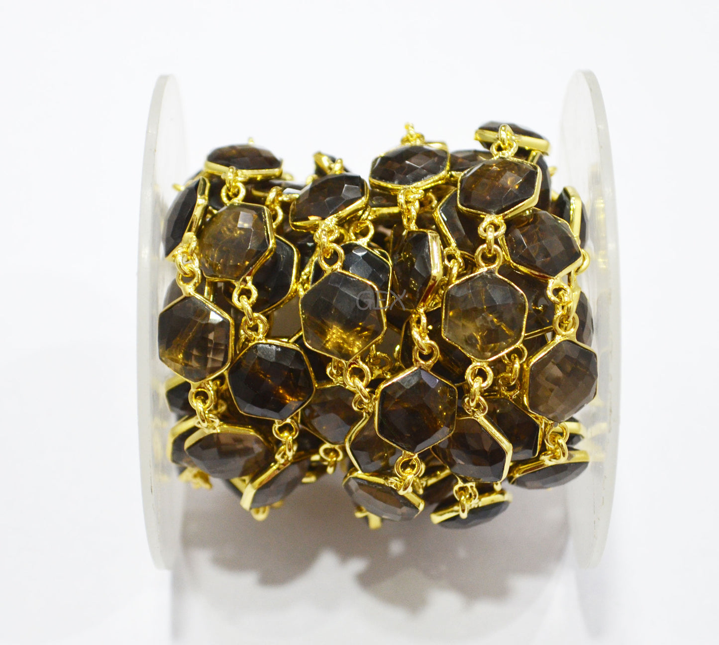 Smoky Faceted Hexagon Shape Connector Chain , 10 - 11 mm , RB-7214