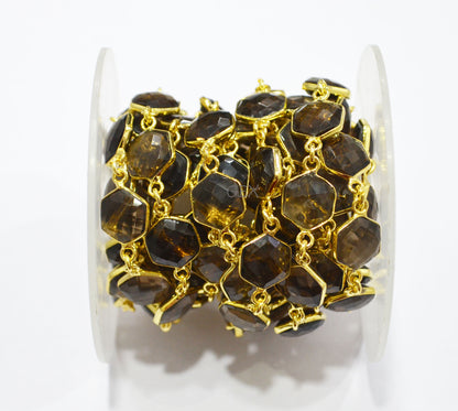 Smoky Faceted Hexagon Shape Connector Chain , 10 - 11 mm , RB-7214