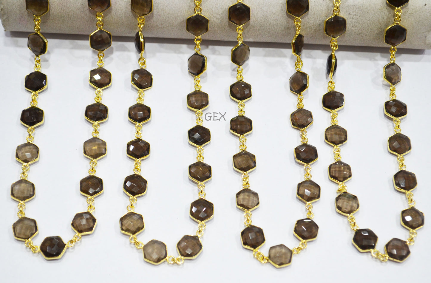 Smoky Faceted Hexagon Shape Connector Chain , 10 - 11 mm , RB-7214