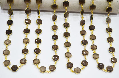 Smoky Faceted Hexagon Shape Connector Chain , 10 - 11 mm , RB-7214