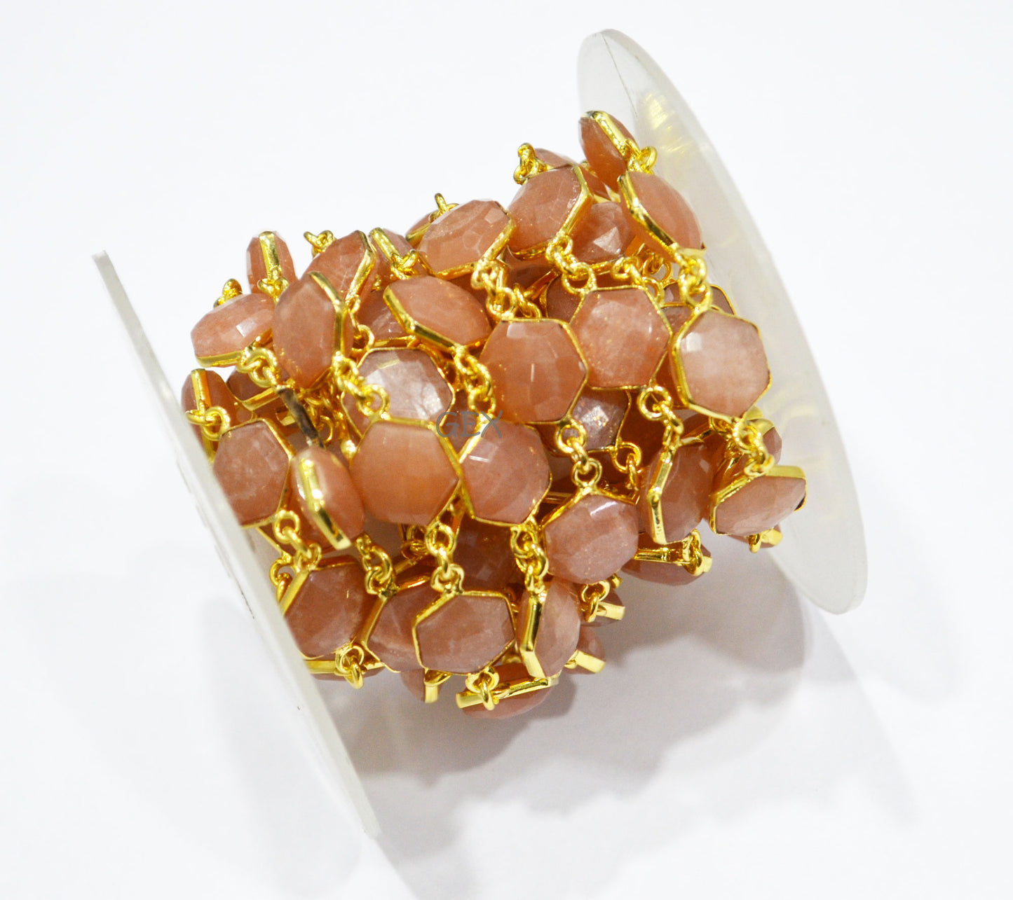 Peach Moonstone Faceted Hexagon Shape Connector Chain , 10 - 11 mm , RB-7218