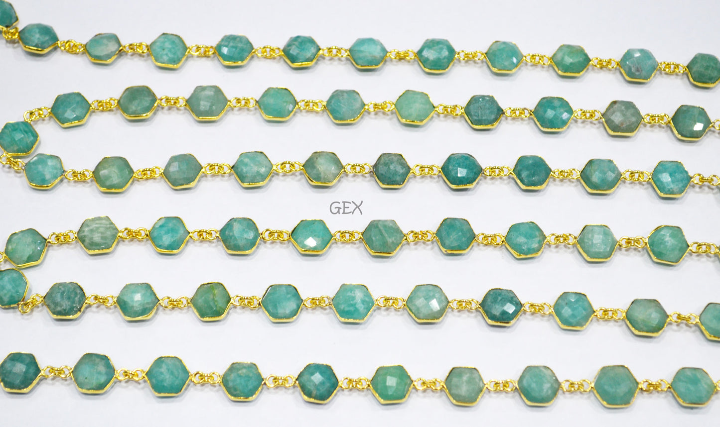 Amazonite Faceted Hexagon Shape Connector Chain , 10 - 11 mm , RB-7219