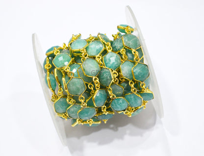 Amazonite Faceted Hexagon Shape Connector Chain , 10 - 11 mm , RB-7219