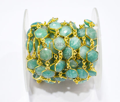 Amazonite Faceted Hexagon Shape Connector Chain , 10 - 11 mm , RB-7219