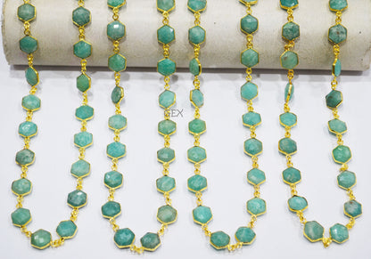 Amazonite Faceted Hexagon Shape Connector Chain , 10 - 11 mm , RB-7219