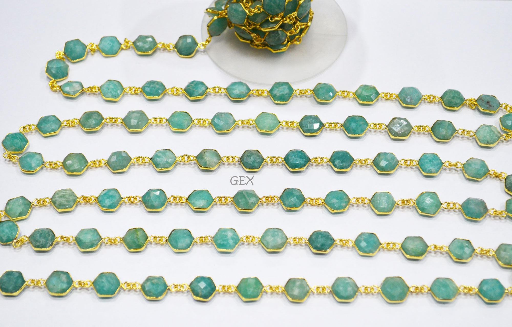 Amazonite Faceted Hexagon Shape Connector Chain , 10 - 11 mm , RB-7219