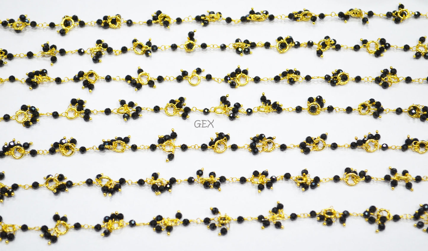 Black Spinel Faceted Round Shape Beaded Grape Chain , Black Spinel With Brass Rings Dangling Wire Wrapped Chain , 3 mm , 7222
