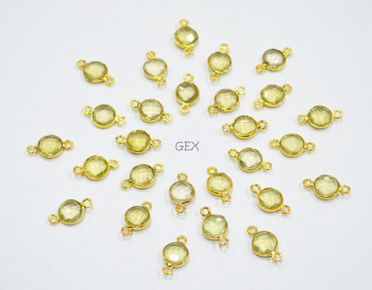 Natural Lemon Quartz Faceted Coin Shape Connector , Sold By Piece , 8 - 9 mm , RB-7223