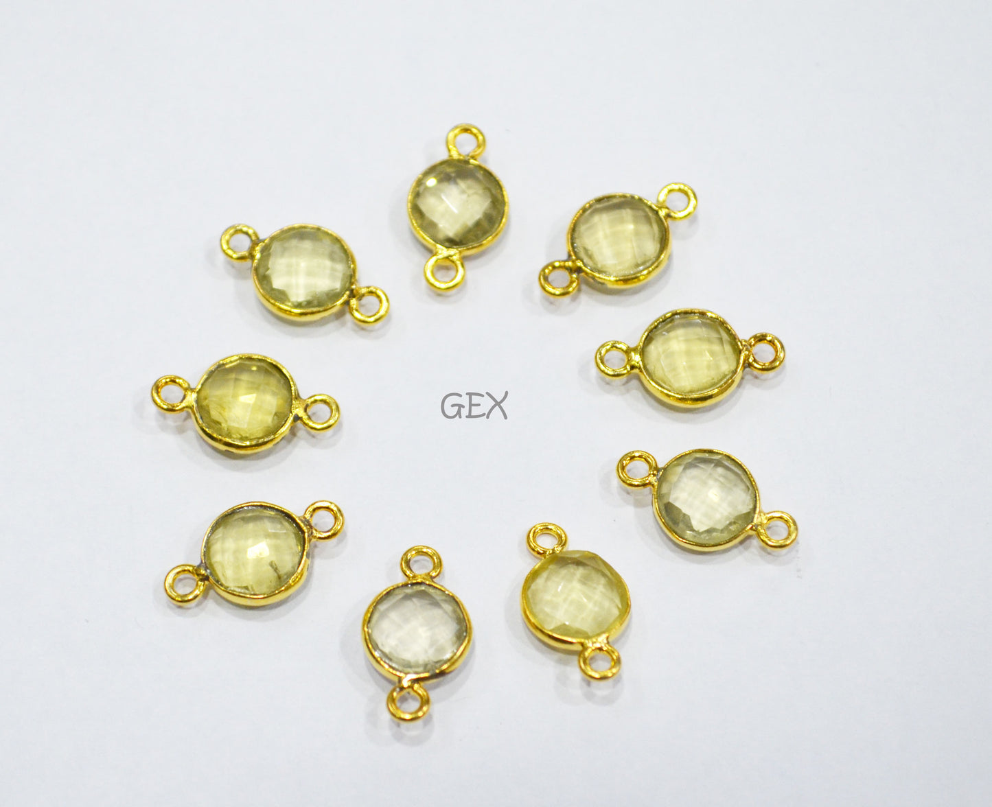 Natural Lemon Quartz Faceted Coin Shape Connector , Sold By Piece , 8 - 9 mm , RB-7223