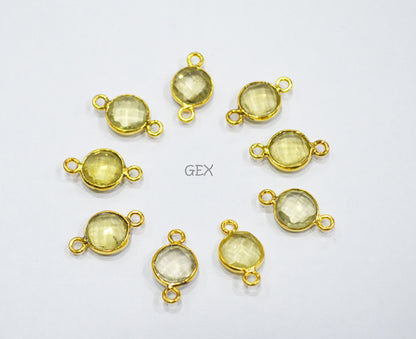 Natural Lemon Quartz Faceted Coin Shape Connector , Sold By Piece , 8 - 9 mm , RB-7223