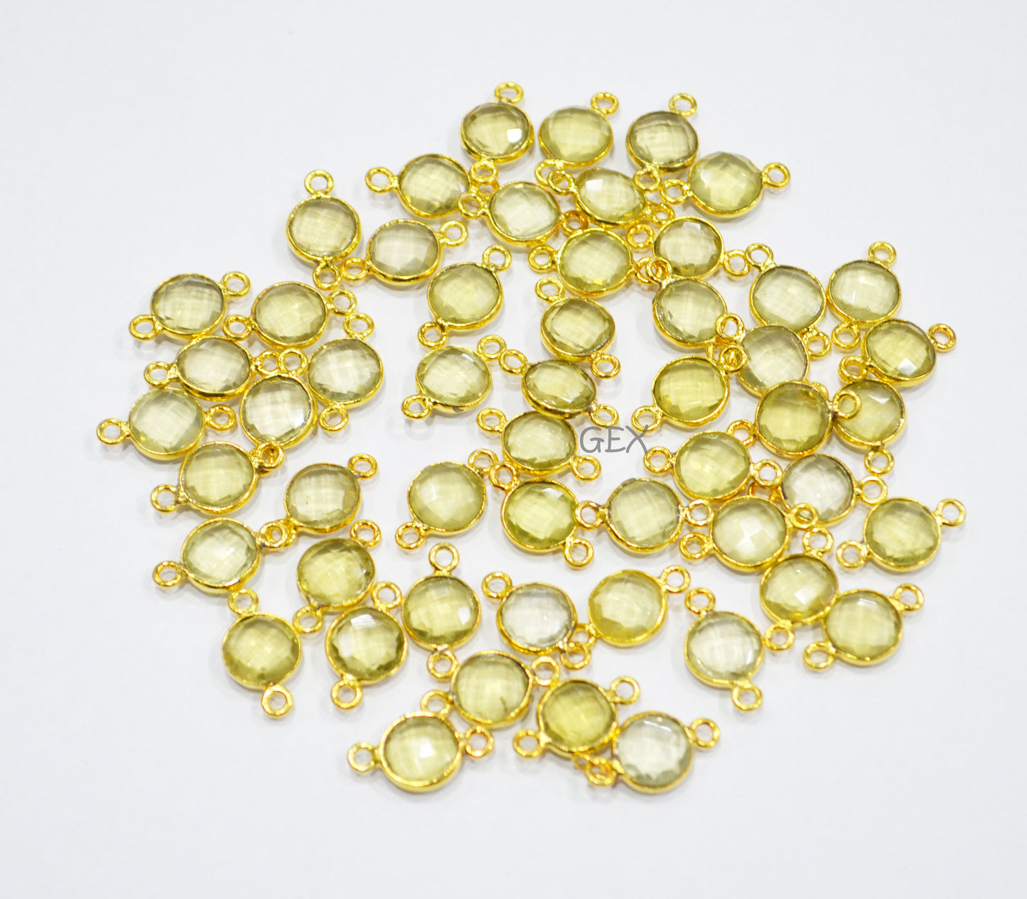 Natural Lemon Quartz Faceted Coin Shape Connector , Sold By Piece , 8 - 9 mm , RB-7223
