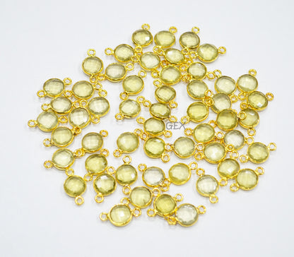 Natural Lemon Quartz Faceted Coin Shape Connector , Sold By Piece , 8 - 9 mm , RB-7223