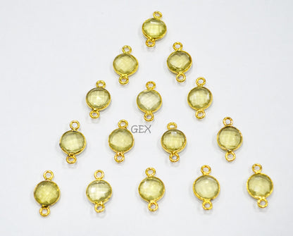 Natural Lemon Quartz Faceted Coin Shape Connector , Sold By Piece , 8 - 9 mm , RB-7223