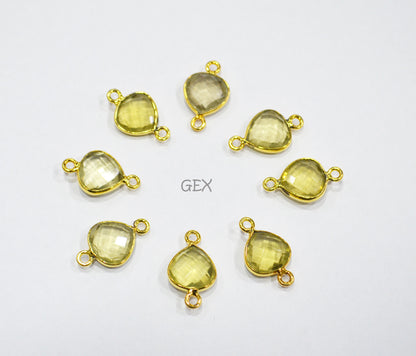 Natural Lemon Quartz Faceted Heart Shape Connector , Sold By Piece , 10 mm , RB-7224