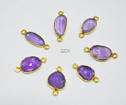 Natural Amethyst Faceted Free Form Shape Connector , Sold By Piece , 8x10 - 10x16 mm , RB-7225