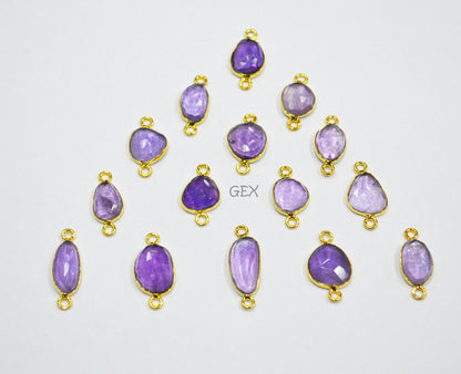 Natural Amethyst Faceted Free Form Shape Connector , Sold By Piece , 8x10 - 10x16 mm , RB-7225
