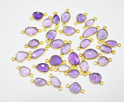 Natural Amethyst Faceted Free Form Shape Connector , Sold By Piece , 8x10 - 10x16 mm , RB-7225