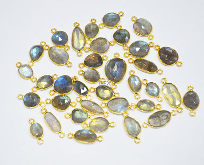 Natural Labradorite Faceted Free Form Shape Connector , Sold By Piece , 8x9 - 13x16 mm , RB-7226