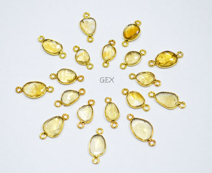Natural Citrine Faceted Free Form Shape Connector , Sold By Piece , 7x9 - 10x14 mm , RB-7227
